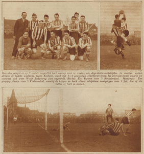 874255 Collage van 3 foto's betreffende de voetbalwedstrijd tussen Hercules (Utrecht) en Kinheim (Haarlem), op het ...